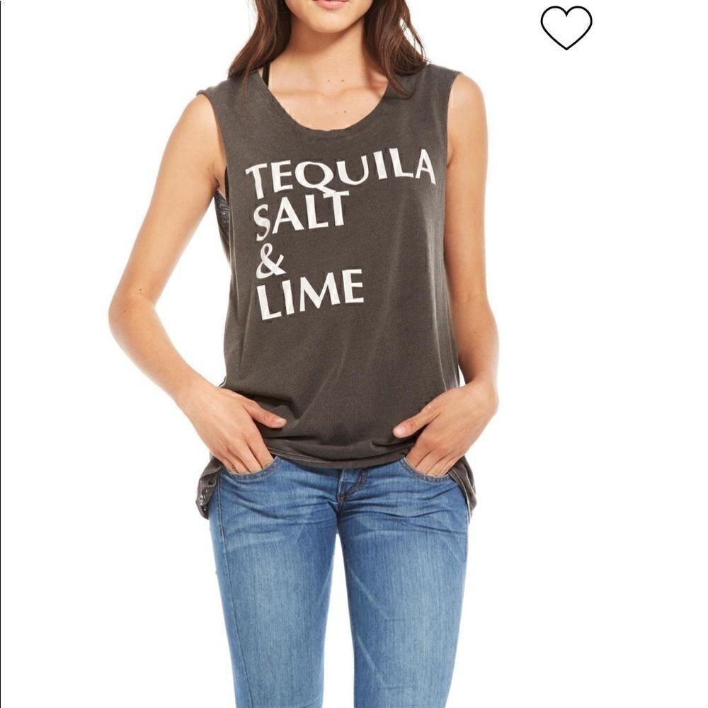 Chaser Tequila Salt & Lime Muscle Top Washed Black Size XS